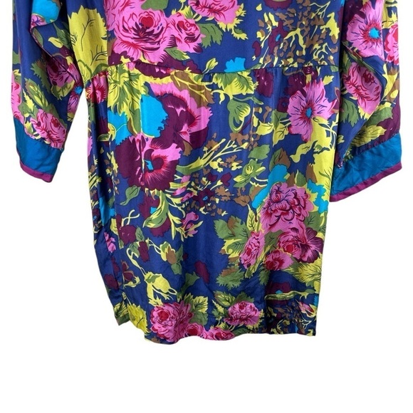 Johnny Was Embroidered Silk Tunic Dress Blue Pink Floral Size Large - Picture 12 of 13